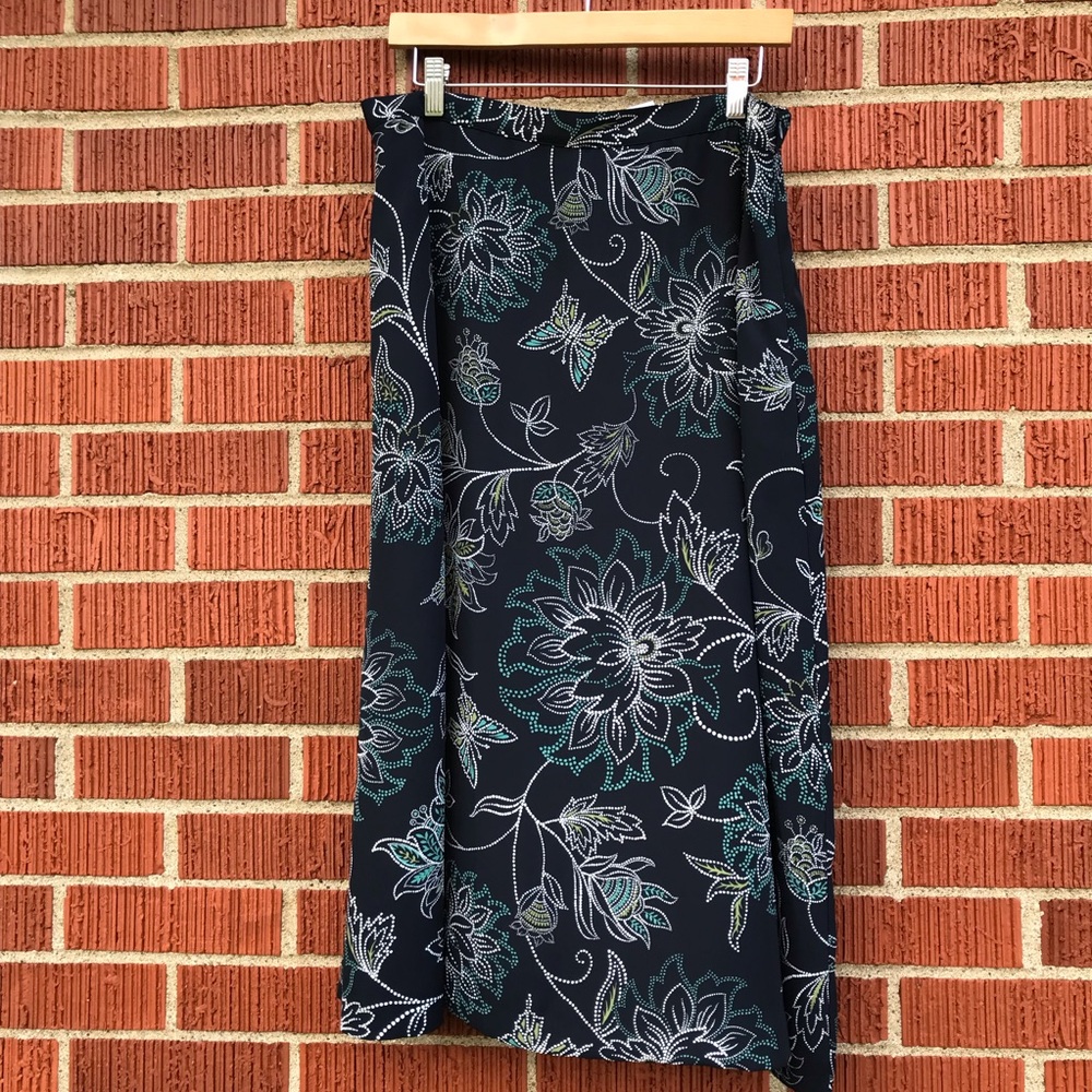 Alfred dunner womens floral midi skirt blue white green size 14 butterflies